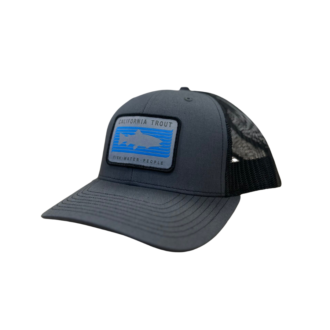 CalTrout Trucker Hat – Charcoal/Black with Woven Patch