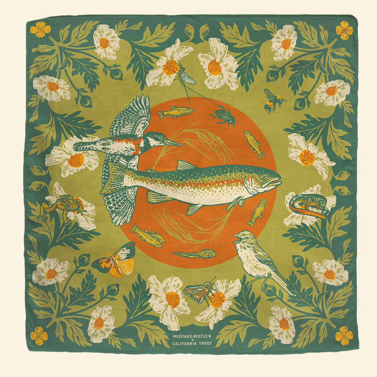 Mustard Beetle Organic Fair Trade Bandana: Malibu Creek for CalTrout