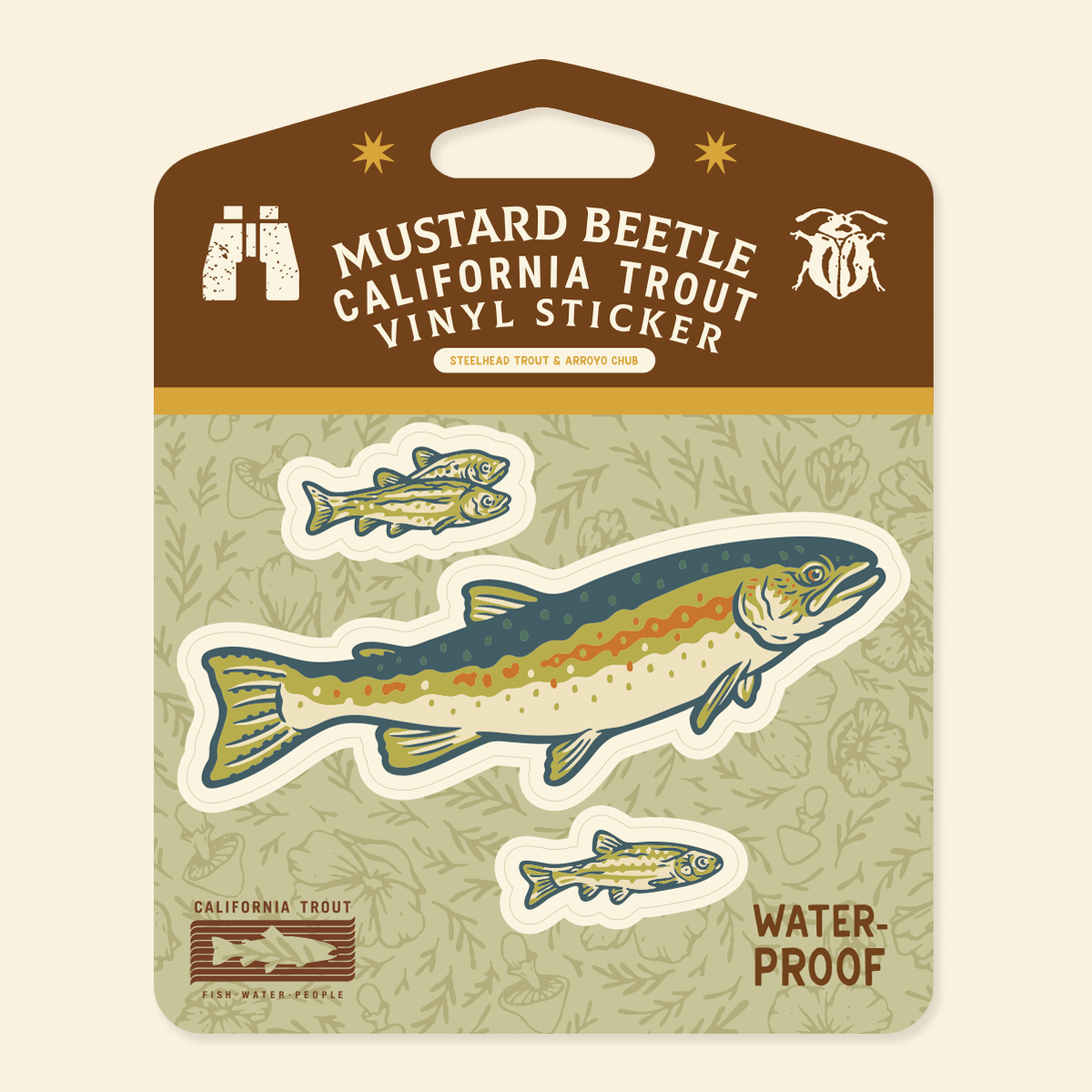 Mustard Beetle Sticker: Steelhead Trout & Arroyo Chub for CalTrout