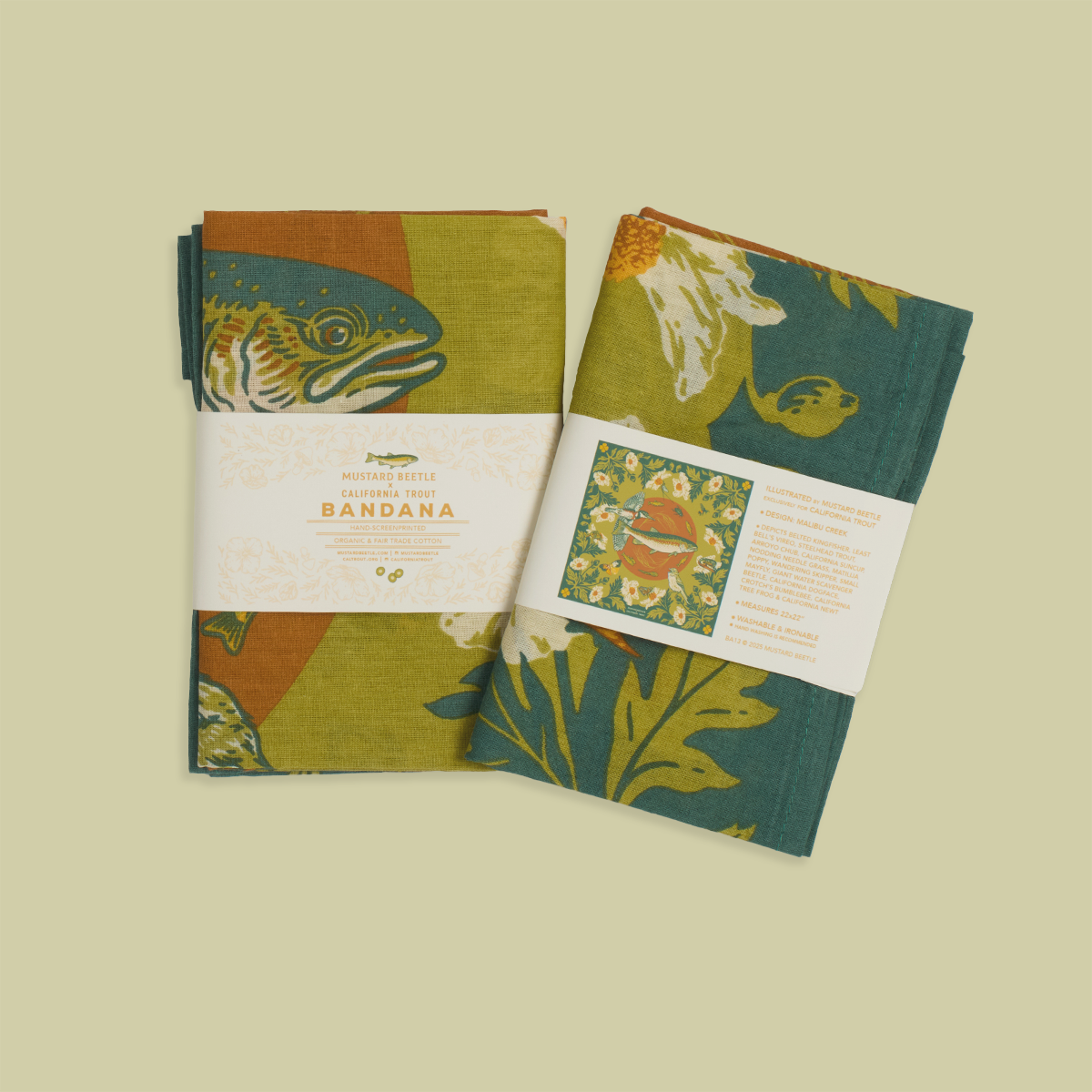Mustard Beetle Organic Fair Trade Bandana: Malibu Creek for CalTrout