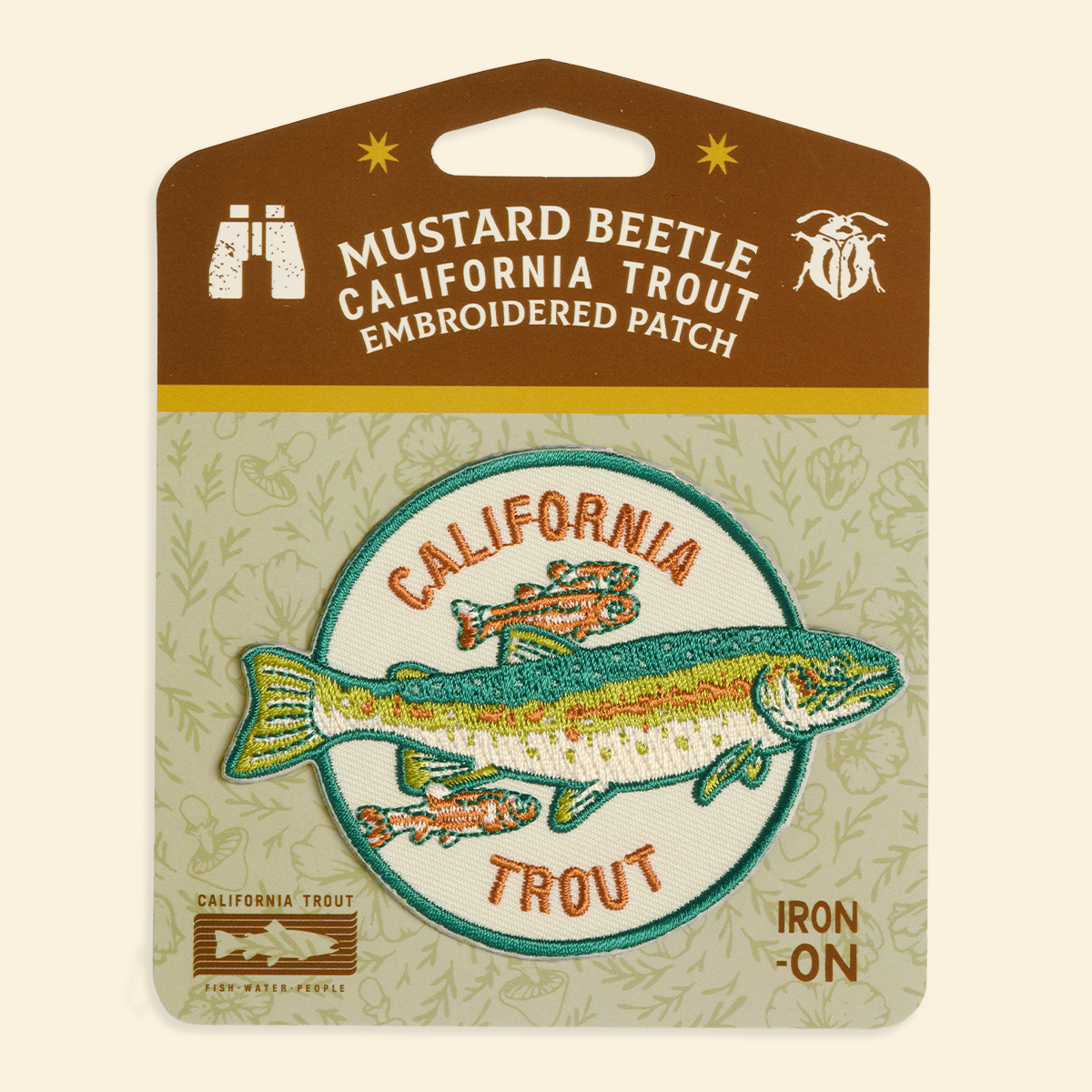 Mustard Beetle Iron on Patch: Steelhead & Arroyo Chub for CalTrout
